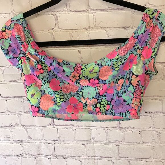 Victoria's Secret Swim Top Bikini Swimsuit Scrunched Paisley Neon Coral Gold S - Picture 2 of 9